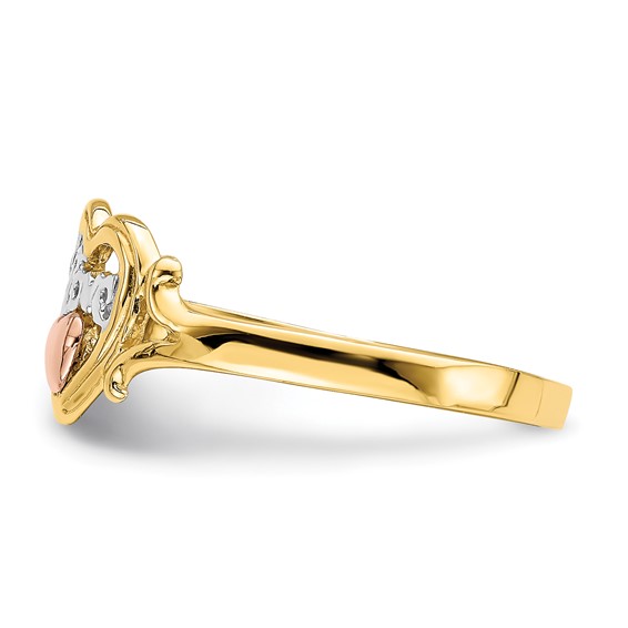14k Yellow and Rose Gold with White Rhodium LOVE Heart Ring