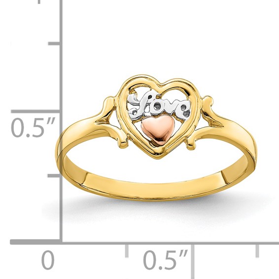 14k Yellow and Rose Gold with White Rhodium LOVE Heart Ring