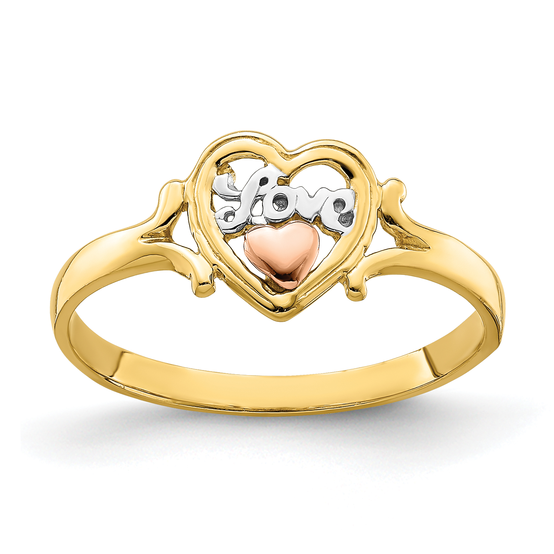 14k Yellow and Rose Gold w/Rhodium Love Heart Ring (K2073)