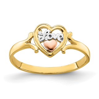 14k Yellow and Rose Gold with White Rhodium LOVE Heart Ring