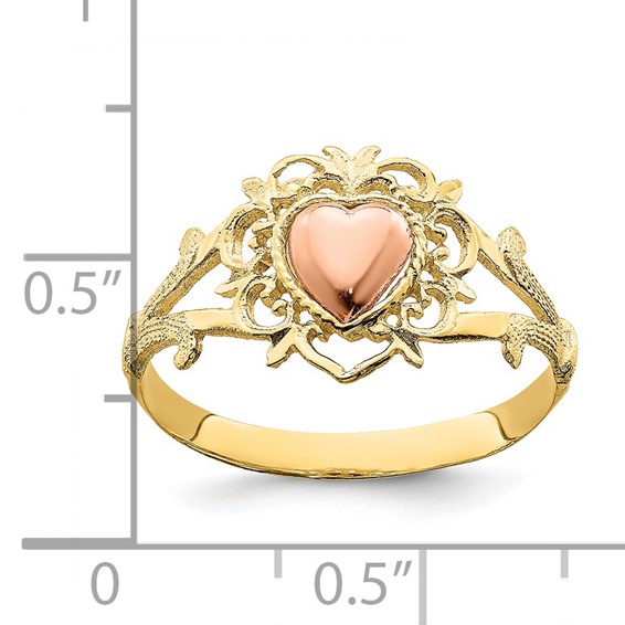 14k Two-tone Heart and Filigree Ring