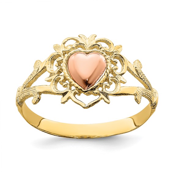 14k Two-tone Heart and Filigree Ring