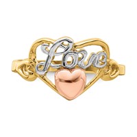 14K Yellow and Rose Gold Ring with White Rhodium Love Heart view 5