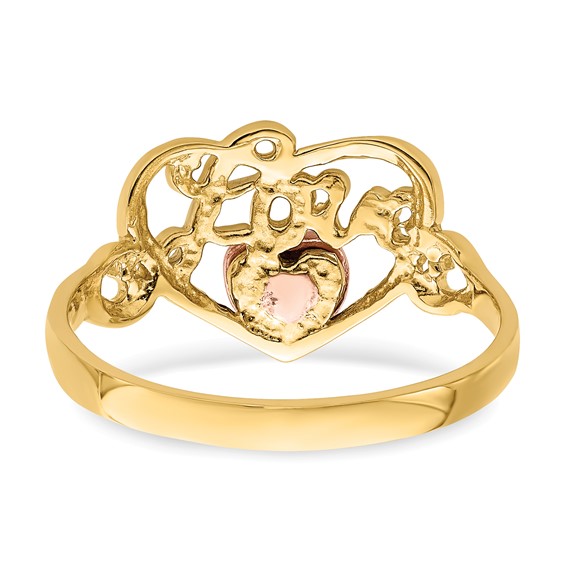 14k Yellow and Rose Gold with White Rhodium LOVE Heart Ring