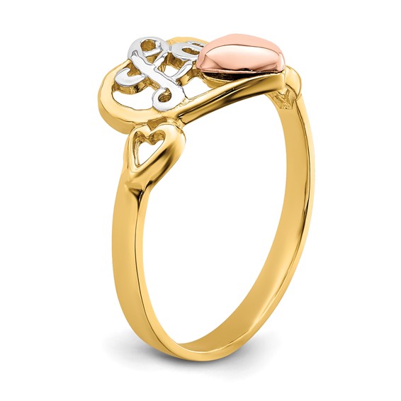 14k Yellow and Rose Gold with White Rhodium LOVE Heart Ring
