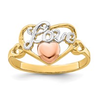 14K Yellow and Rose Gold Ring with White Rhodium Love Heart view 1