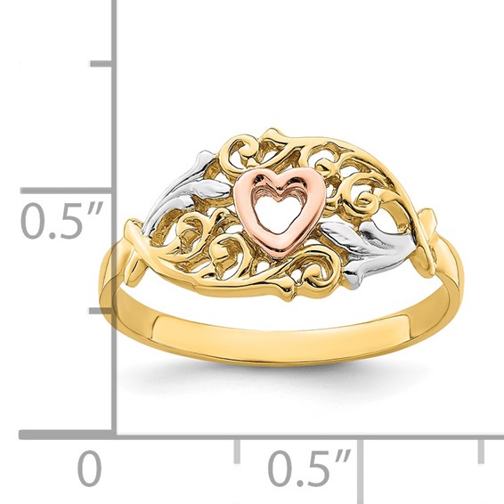 14k Yellow and Rose Gold w/White Rhodium Heart Ring