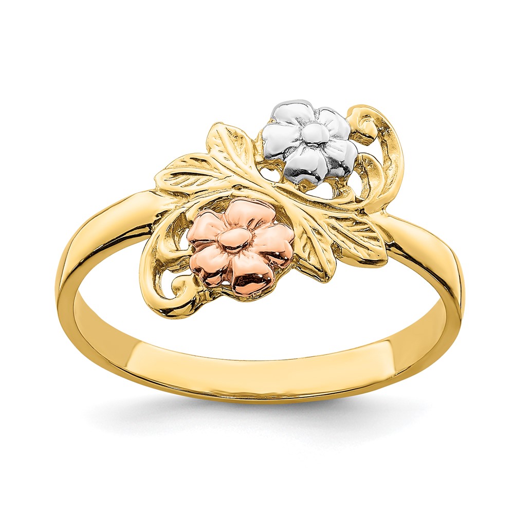 14k Two-tone w/White Rhodium Flower Ring