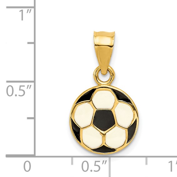 14k Black and White Enameled Flat Soccer Ball Pendant