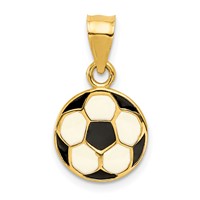 14K Yellow Gold Black and White Enameled Flat Soccer Ball Pendant view 1