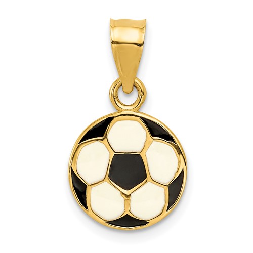 14K Yellow Gold Black and White Enameled Flat Soccer Ball Pendant