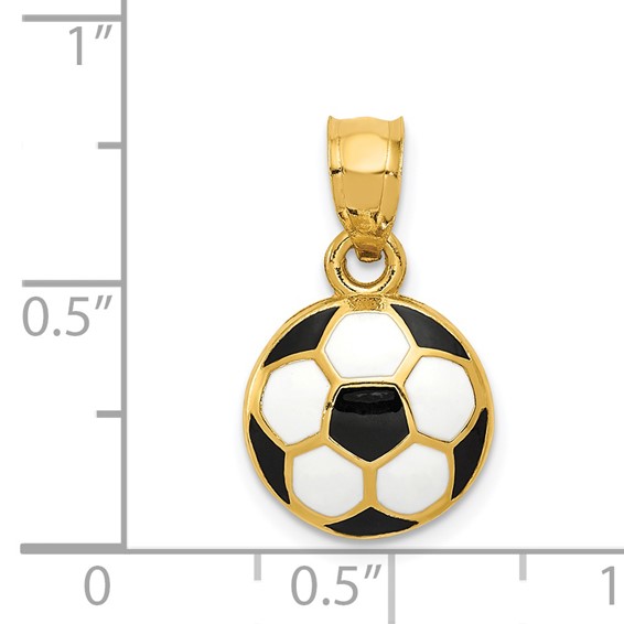 14k Black and White Enameled Domed Soccer Ball Pendant