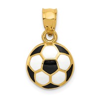 14K Yellow Gold Black and White Enameled Domed Soccer Ball Pendant view 1