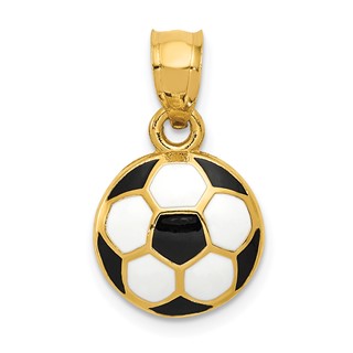 14k Black and White Enameled Domed Soccer Ball Pendant