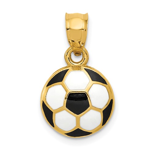 14K Yellow Gold Black and White Enameled Domed Soccer Ball Pendant