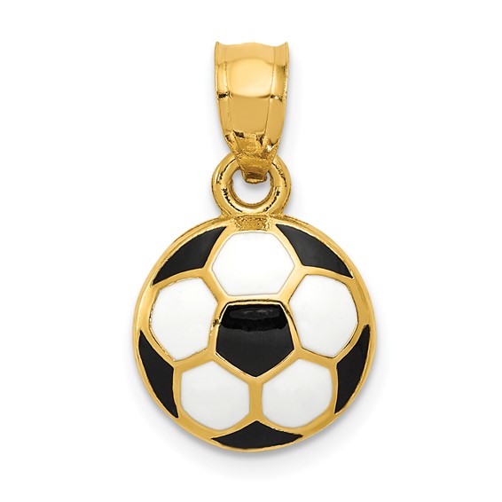 14k Black and White Enameled Domed Soccer Ball Pendant