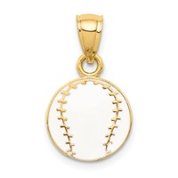 14K Yellow Gold White Enameled Baseball Pendant view 1