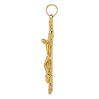 14K Yellow Gold Rugged Tree Crucifix Pendant view 2