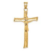 14K Yellow Gold Rugged Tree Crucifix Pendant view 3