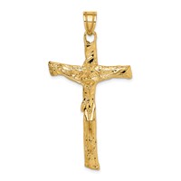 14K Yellow Gold Rugged Tree Crucifix Pendant view 1