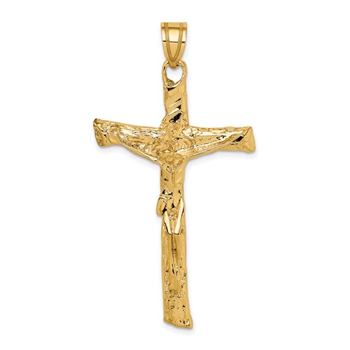 14K Yellow Gold Rugged Tree Crucifix Pendant