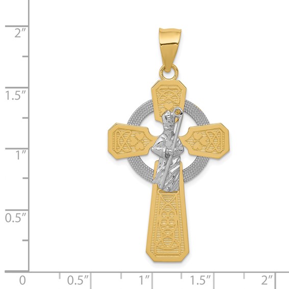 14k Two-tone and White Rhodium St. Patrick Celtic Cross Pendant
