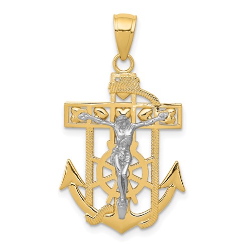 14K Two-tone Mariners Crucifix Pendant