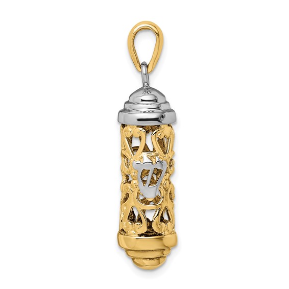 14K Two-Tone 3-D Mezuzah Pendant