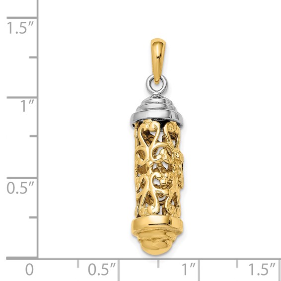 14K Two-Tone 3-D Mezuzah Pendant