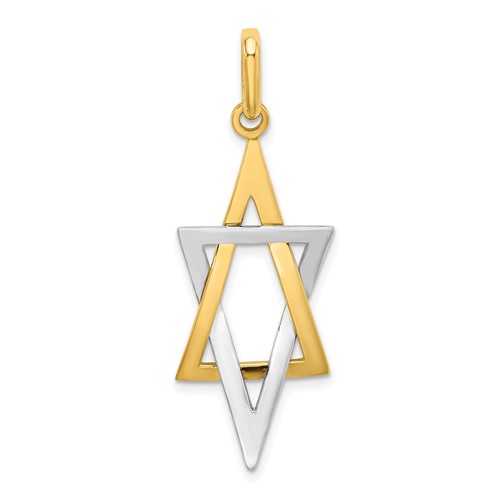 14K and White Rhodium Elongated Star of David Charm