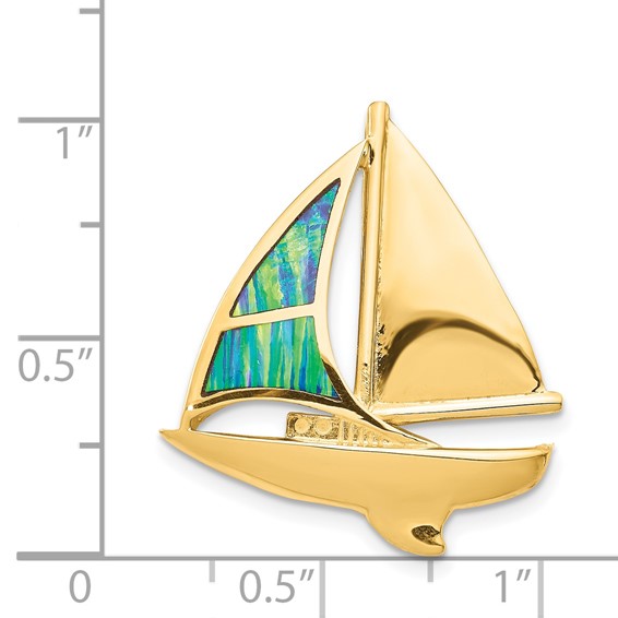 14K Lab Created Opal Sailboat Omega Slide