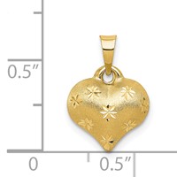 14K Yellow Gold Polished and Satin Diamond-cut 3-D Puffed Heart Pendant view 3