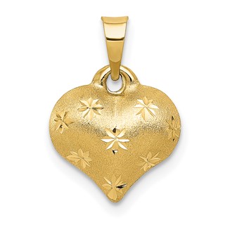 Gold Polished and Satin 3D Heart Pendant