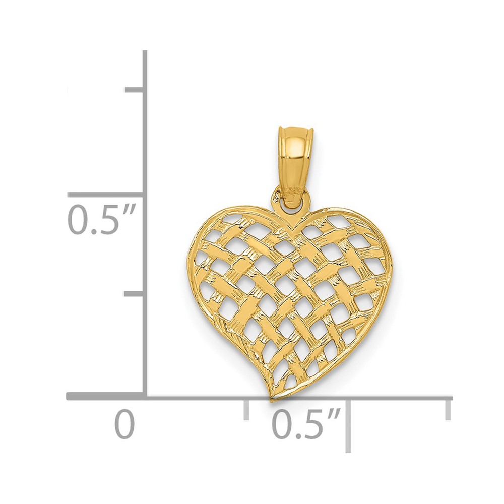 14K Polished Basket Weave Pattern Heart Pendant (K2521)