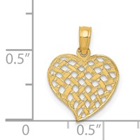 14K Yellow Gold Polished Basket Weave Pattern Heart Pendant view 4