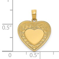 14K Yellow Gold Polished Swirled Border Engravable Heart Pendant view 4