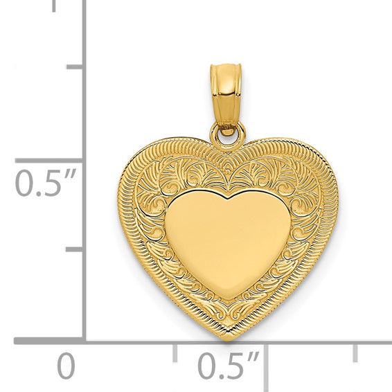 14K Polished Swirled Border Engravable Heart Pendant