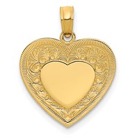 14K Yellow Gold Polished Swirled Border Engravable Heart Pendant view 1