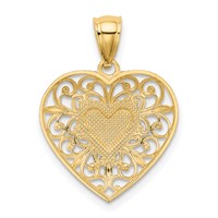 14K and White Rhodium Polished Diamond-cut Filigree Heart Pendant view 3