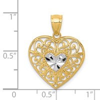 14K and White Rhodium Polished Diamond-cut Filigree Heart Pendant view 4