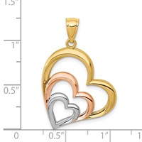 14K Two-tone and White Rhodium Polished 3 Hearts Pendant view 4