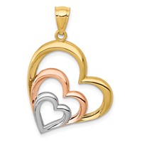 14K Two-tone and White Rhodium Polished 3 Hearts Pendant view 1