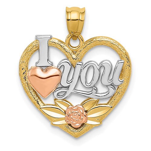 14K Two-tone Pendant with White Rhodium I Love You Heart