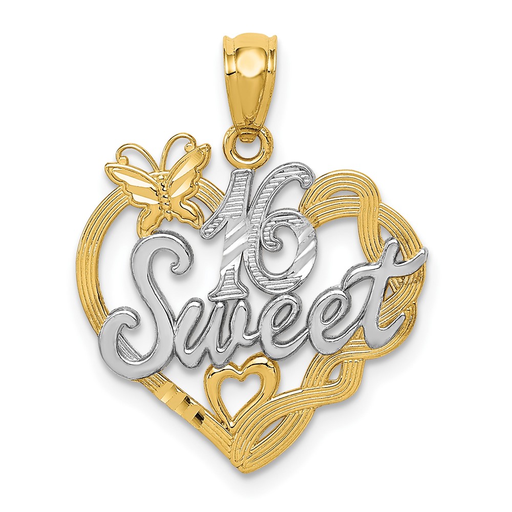 14K and White Rhodium Sweet 16 Pendant
