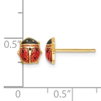 14K Yellow Gold Medium Red and Black Enameled Ladybug Post Earrings view 4