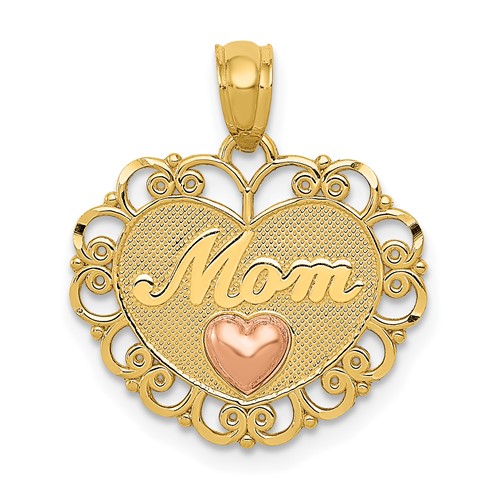 14K Two-tone Mom Heart Pendant
