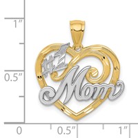 14K and White Rhodium #1 Mom Heart Pendant view 4