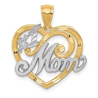 14K and White Rhodium #1 Mom Heart Pendant view 1