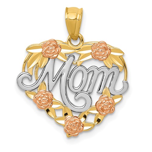 14K Two-tone Pendant with White Rhodium Mom Heart