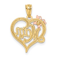 14K Two-tone Pendant with White Rhodium Mom with Butterfly Heart view 3